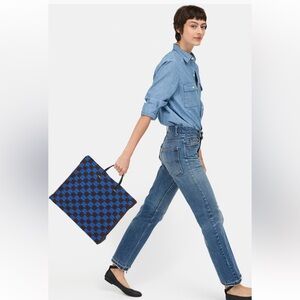 Clare V Summer Simple Crochet Tote Blue Brown Checker Woven Bag NWT